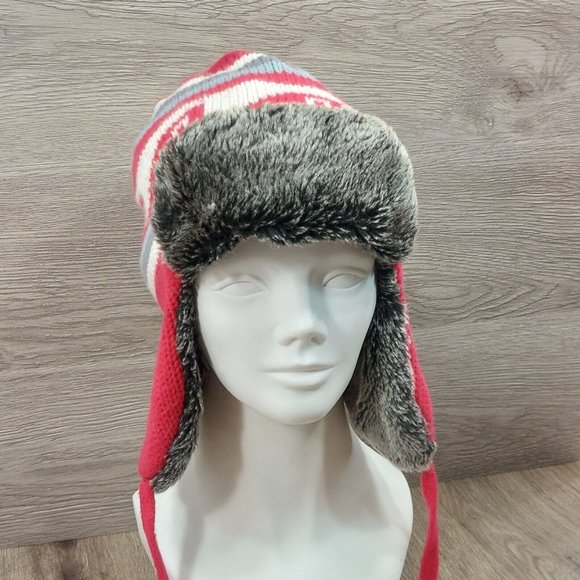 Earflaps Winter Hat Ear Cover Unisex Warm Fur Lining Beanie Aviator Cap Gray/Red - Picture 3 of 16
